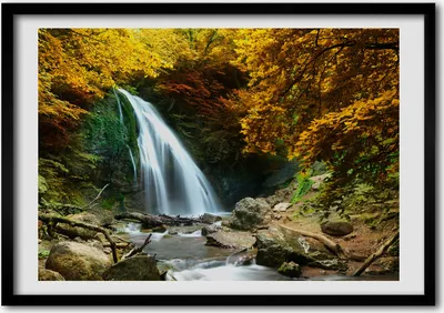 Produktbild von Bild - Bilder - Bilderrahmen - 70 cm x 50 cm - MDF-Rahmen, Wandkunst Wasserfall im Wald