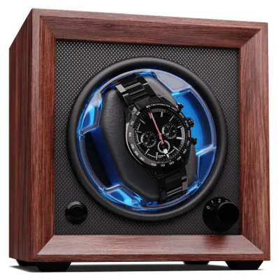 Produktbild von Klarstein Uhrenbeweger für Automatikuhren, Automatik-Uhrenbeweger für 1 Uhr, Automatikuhr Uhrenbeweger mit Acryl-Tür, Automatischer Uhrenbeweger, Blaue LEDs, Watch Winder mit 4 TPD Einstellungen