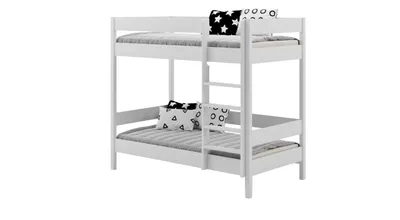 Produktbild von Etagenbett 180x90 Kinderbett mit Rausfallschutz & Lattenrost weiß 90 x 180 für Mädchen und Jungen Massivholz Kiefer und MDF Möbelplatte, mit Matratzen, ohne Schubladen