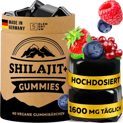 Produktbild von Shilajit Gummies Hochdosiert – 1600mg pro Tagesdosis (1 Monat Vorrat) – Mit tibetischen Beeren – 100% Natürlich & Vegan – Energie, Fokus & Immunsystem – 60 Gummibärchen –  Germany