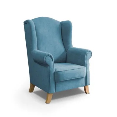 Produktbild von Ohrensessel LEONARDO Relax Sessel für Wohnzimmer, Polstersessel, Velours Blau, Holzbeine Buche