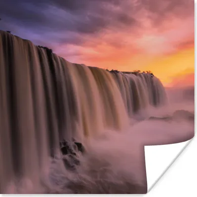 Produktbild von MuchoWow® Poster Wasserfall - Sonnenuntergang - Natur 100x100 cm - Babyzimmer