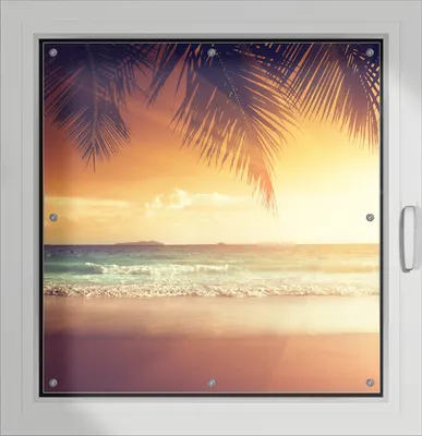 Produktbild von Wallario Lichtschutzbild, Dekorativer Sichtschutz Sonnenschutz 96 x 100 cm mit Motiv: Sonnenuntergang am Strand in der Karibik - Verdunklung ohne Bohren