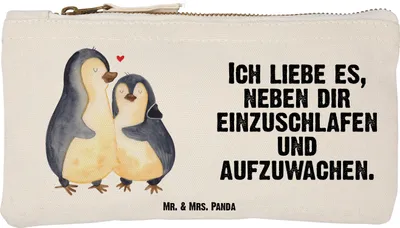 Produktbild von Mr. & Mrs. Panda Kosmetiktasche Pinguine Einschlafen Größe S Klein - Weiß - Geschenk, Waschtasche, Kulturtasche, Pouch, Valentinstag, für Freundin, Mitbringsel, Frauen