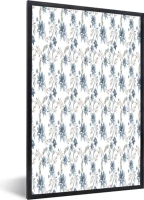 Produktbild von MuchoWow® MuchoWow® Gerahmtes Poster Blumen - Muster - Blau 20x30 cm - Poster mit zchwarzem Bilderrahmen - Drucken - Bilder Poster im Rahmen