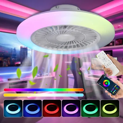 Produktbild von 50W Music LED Deckenleuchte mit Lautsprecher, Leiser Deckenventilator Luftzirkulation, RGB Dimmbar LED Deckenlamp, für Wohnzimmer Schlafzimmer Küche