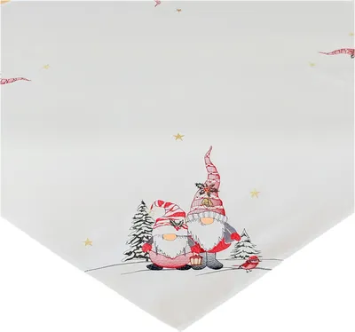 Produktbild von Tischwäsche Stickerei Wichtel Tischdecke Tischläufer Weihnachten weiß - 150 cm rund