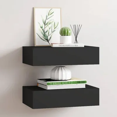 Obrázek produktu pro vidaXL Nástěnné police se zásuvkami 2 ks černé 40x23,5x10 cm MDF