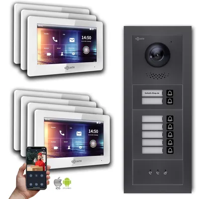 Produktbild von Goliath IP Video Türsprechanlage: 7-Zoll 7 Familienhaus, Anzeige, Anthrazit : 7 Zoll Weiß : Unterputzdose Monitor Farbe: 7 Zoll Weiß Montage: Unterputzdose