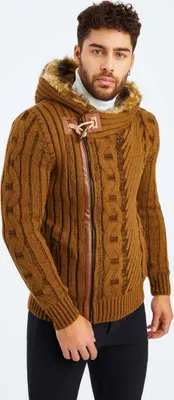 Produktbild von Leif Nelson Kapuze Herren Strickjacke Kapuze LN-5555, Camel / L