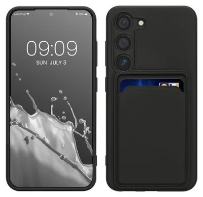Produktbild von kwmobile Handyhülle für Samsung Galaxy S23 Hülle mit Kartenfach - TPU Case - Kabelloses Laden - Schutzhülle Cover in Schwarz