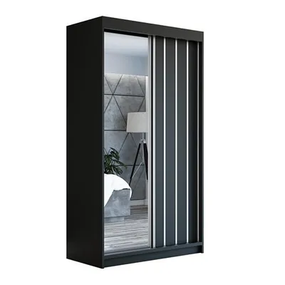 Produktbild von Schwebetürenschrank, 2-türig Schrank mit Spiegel! Moderne Garderobe für Kleidung. Verschiedene Farben (Weiß, Schwarz, Somona) Kleiderschrank VIGO 160  cm