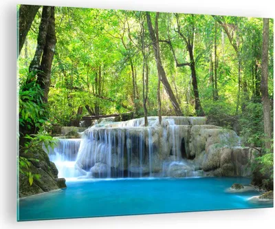 Produktbild von Bilder auf glas - Wasserfall Wald Umwelt - 70x50cm - Glasbilder - Wandbilder - Kunstdruck - zum Aufhängen bereit - Wanddekoration aus Glas - Glas Bilder - Wandbild auf Glas - Einteilig - GAA70x50-2664