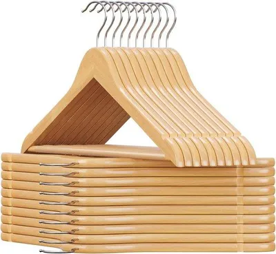 Productafbeelding van Famanu set van 20 houten kledinghangers - antislip met inkepingen en een draaibare haak, naturel