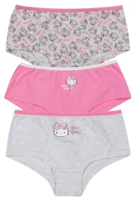 Produktbild von Hello Kitty Panty für Mädchen - Kinder Unterhose Slip Unterwäsche Rosa/Grau (3er Pack) 134-140