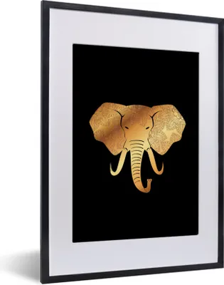 Produktbild von MuchoWow® MuchoWow® Gerahmtes Poster Elefant - Gold - Muster 30x40 cm - Poster mit zchwarzem Bilderrahmen - Wandposter Schlafzimmer