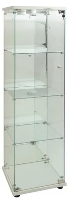 Zdjęcie produktu dla Szafka witryna - szafka z drzwiczkami szklanymi - oświetlenie LED - 4 półki - 42,5 x 36,5 x 164 cm - biały