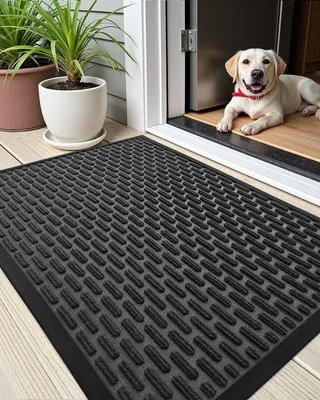 Image de Ibenzoa® Paillasson pour intérieur et extérieur, 60 x 90 cm, noir – Tapis de sol antidérapant en polypropylène, absorbant et lavable