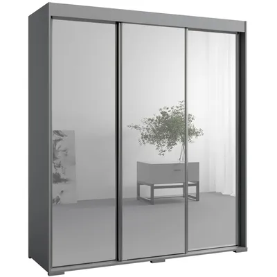 Kleiderschrank zum Schlafzimmer für Kleidung mit Spiegel, Höhe: 200cm, Breite: 180 cm, Grau