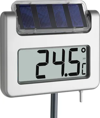 A digital thermometer with a solar panel.
