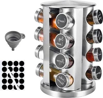 Produktbild von Stahlrotierender Spießhalter mit 16 Gläsern - Campingküche Grill - Leicht zu reinigender Raumsparender Drehorganisator - Kochzubehör