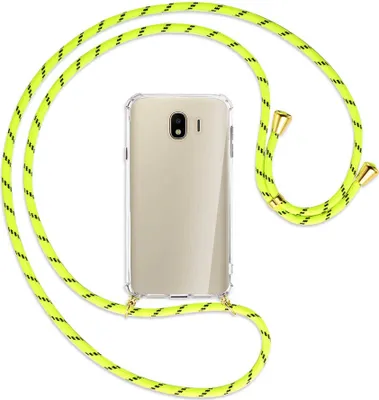 Produktbild von Handykette Backcover-Schutzhülle mit Band (Metall goldfarben) für Samsung Galaxy J4 2018 - neongelb