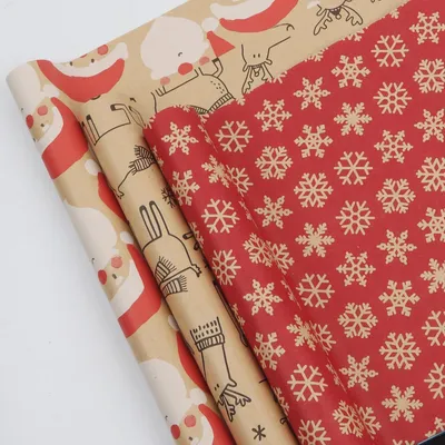 Immagine prodotto di Carta da regalo rossa, 3 rotoli, 43 cm x 3 m, motivo natalizio