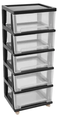 Image de Armoire de rangement avec 5 tiroirs - 98 cm - Noir - Plastique - Pour bureau