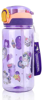 Image de Bouteille d'eau pour enfants, 600 ml, sans BPA, étanche, avec paille, idéale pour l'école