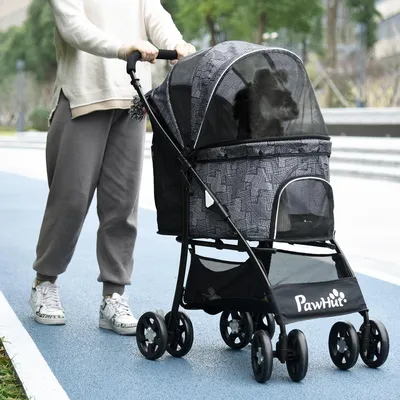 Produktbild von Hundebuggy für große Hunde, klappbar, Hundewagen mit Bodenkorb & Seitentasche, Oxfordstoff, Schwarz | 81 x 48 x 99 cm | 5,5 kg | Stahl