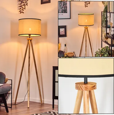 Produktbild von Tamarispa Stehlampe mit Holzfuß und Schirm aus Papiergeflecht