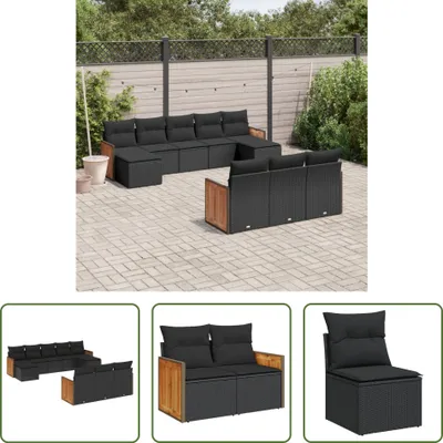 Produktbild von The Living Store 10-tlg. Garten-Sofagarnitur mit Kissen Schwarz Poly Rattan
