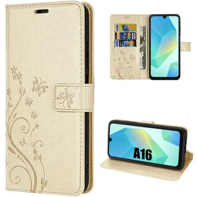 Image de Coque pour Samsung Galaxy A16 4G/5G Protection Antichoc Anti-Rayures CuirPolyuréthaneMotif Fleur Papillon - Doré