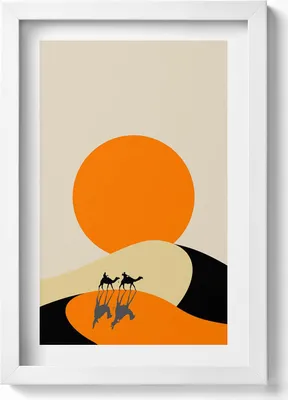 Produktbild von Illustration einer Wüstendurchquerung– Wandbild mit Rahmen – Gerahmtes Bild  – Wanddekoration – 20x30 cm – Weiß