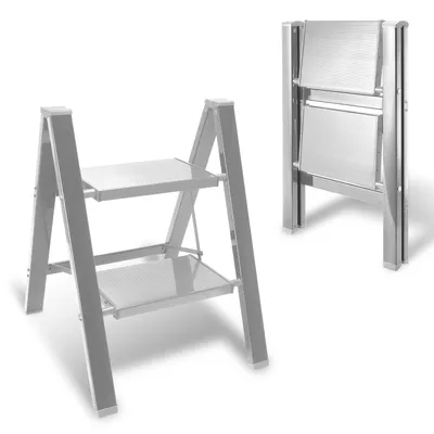 Obrázok produktu pre Sklopný rebrík 2 stupne strieborný rebrík skladací krok hliník