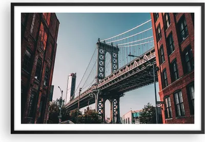 Produktbild von Gerahmtes Poster - Schwarzer Rahmen - Manhattan Brücke Brücke - 91,5x61 cm - Wand Bild - Wanddeko - Wandbilder - Kunstposter - Wandposter - Bilderrahmen - Bilder - Kunstdruck - P2BAA91x61-4675