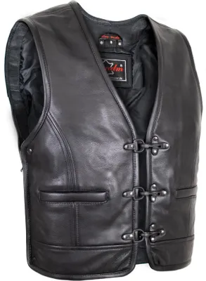 Produktbild von Herren Lederweste Biker Kutte Motorrad Weste Rindsleder Schwarze Karabiner(L)
