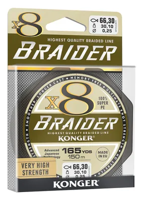 Image de KONGER X8 BRAIDER Ligne de pêche 0,20mm 150m STRONG THICK olive 1er pack |250150020