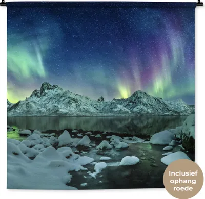 Produktbild von MuchoWow® Wandteppich Wandbehang Meer - Eis - Nordlicht - Winter - Natur 120x120 cm Tapisserie Dekoration Wandtuch - Modern - Baumwollgewebe