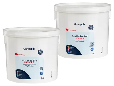 Produktbild von Ultrapool 5 in 1 Multitabs 200 g Chlor Tabs Pool langsam löslich zur Dauerchlorung und Poolpflege 1 kg / 5 kg / 10 kg (2 x 5 kg)