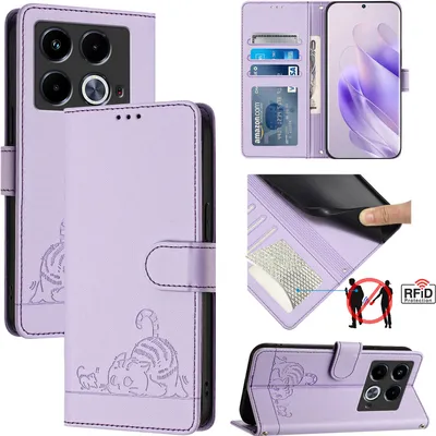 Produktbild von Leder Hülle für Infinix Note 40 5G Süße Katze Flip Case Brieftasche Schutzhülle mit Standfunktion Lila