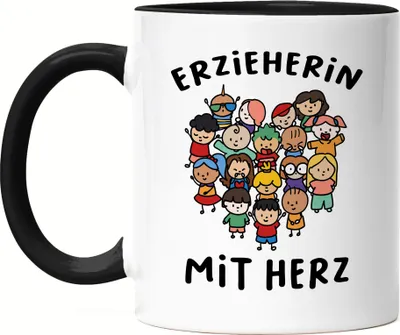 Produktbild von Erzieherin mit Herz Tasse Schwarz Geschenk Erzieherin Tagesmutter Kindergarten