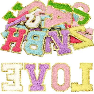 26 Stück Selbstklebende Buchstaben Patches A-Z, Stickapplikationen für Kleidung, Taschen und Hüte in verschiedenen Farben