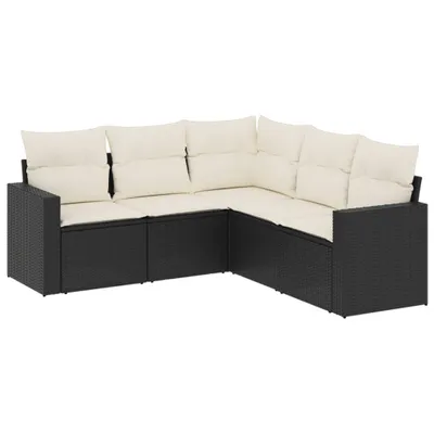Produktbild von vidaXL 5-tlg. Garten-Sofagarnitur mit Kissen Schwarz Poly Rattan
