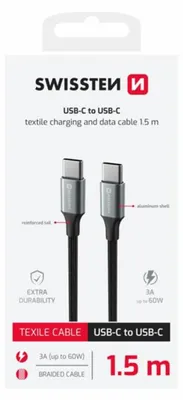 Produktbild von Swissten-Textil II Kabel USB-C-USB-C (1,5 m-Schwarz)
