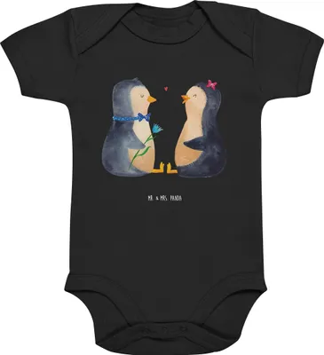 Produktbild von Mr. & Mrs. Panda Strampler Baby Pinguin Pärchen 3. - 6. Monat - Schwarz - Geschenk, overall, Verknallt, babyanzug, Hochzeitsgeschenk, Babybody, babykleidung body, Liebe