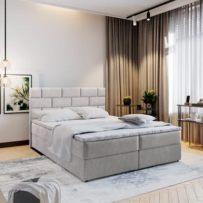 Produktbild von Masseno Boxspringbett KERLO 160x200 cm Komplett-Set mit Bonell Matratze und Topper, Polsterbett mit Bettkästen -Beige, COSMIC 10