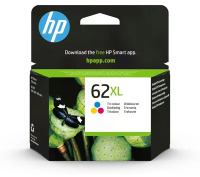 Obrázok produktu pre HP Trojfarebná originálna atramentová kazeta s vysokou výťažnosťou 62XL, Najvyšší, Azúrová, Purpurová, Žltá, Atrament na báze farby, 11,5 ml, 1 kusov, 415 strany