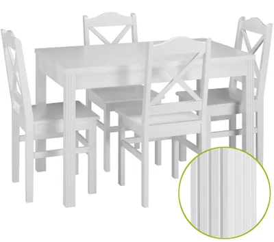 Produktbild von Landhaus-Essgruppe mit Tisch und 4 Stühle Kiefer Massivholz waschweiß 90.70-51 C W-Set 20