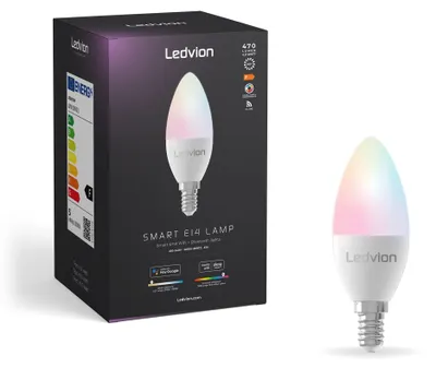 Zdjęcie produktu dla Inteligentna lampa LED Ledvion RGB+CCT, żarówka E14, 5W, Wi-Fi, możliwość regulacji jasności, 470 lm